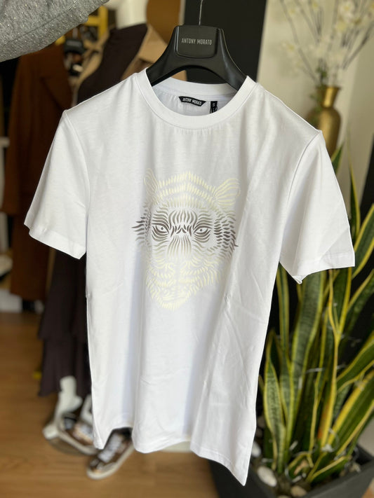 T-Shirt Antony Morato – Slim Fit (Branco) com Estampa de Tigre