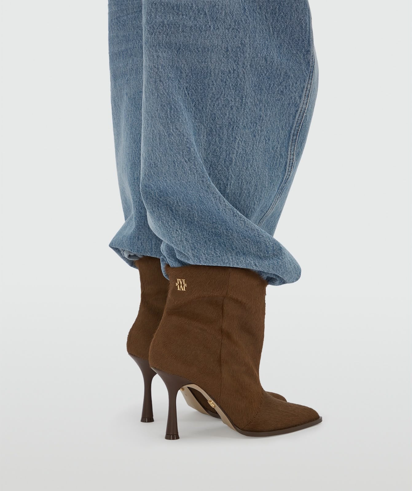 Botas em couro com pelo de pônei - cáqui escuro