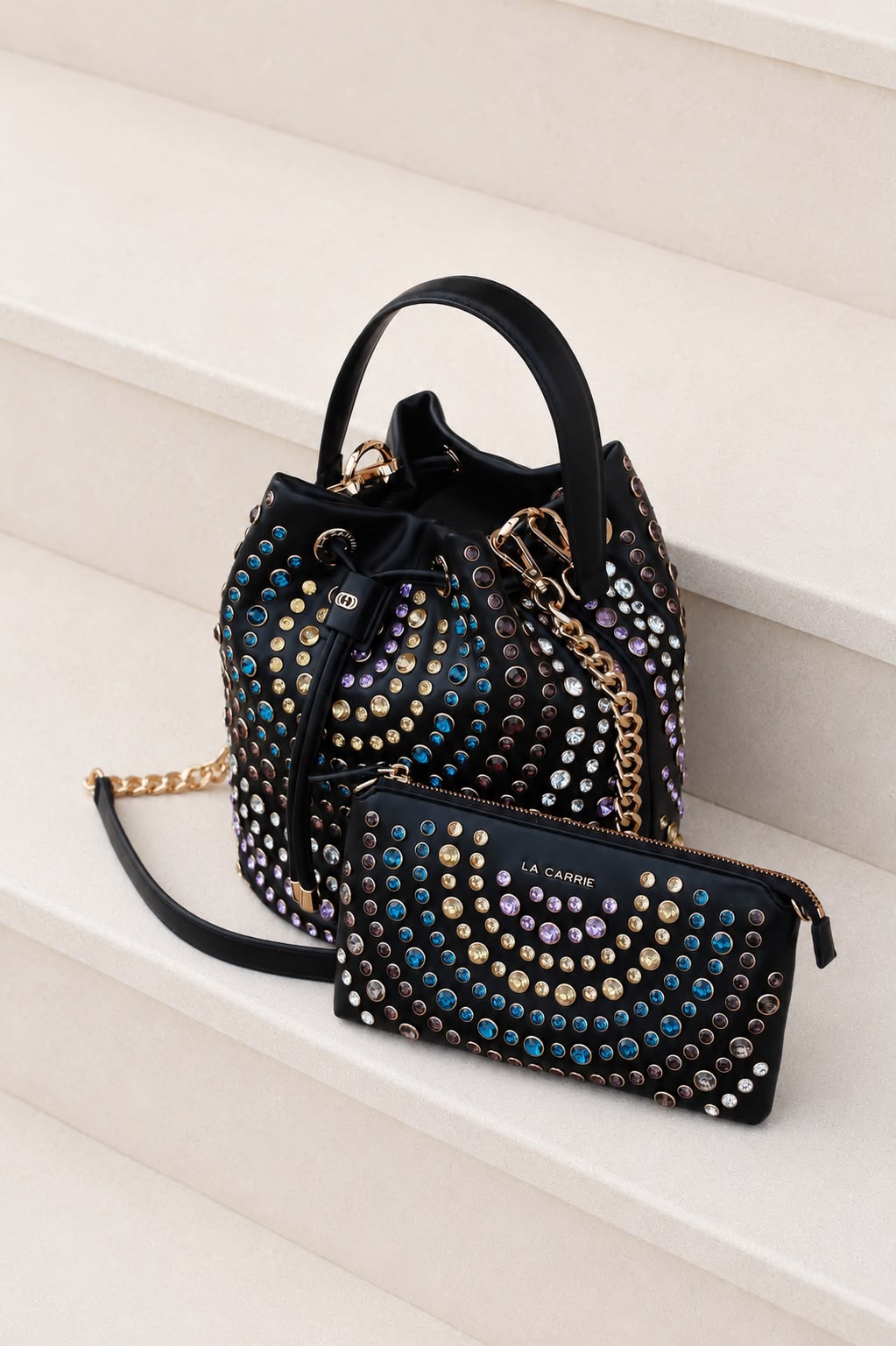 Mala Saco La Carrie com Cristais Multicoloridos