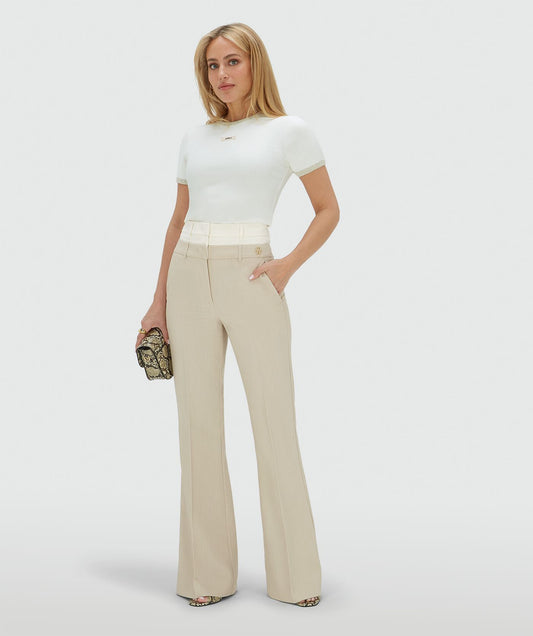 Calça boca de sino de cintura alta LIORA - mescla cru