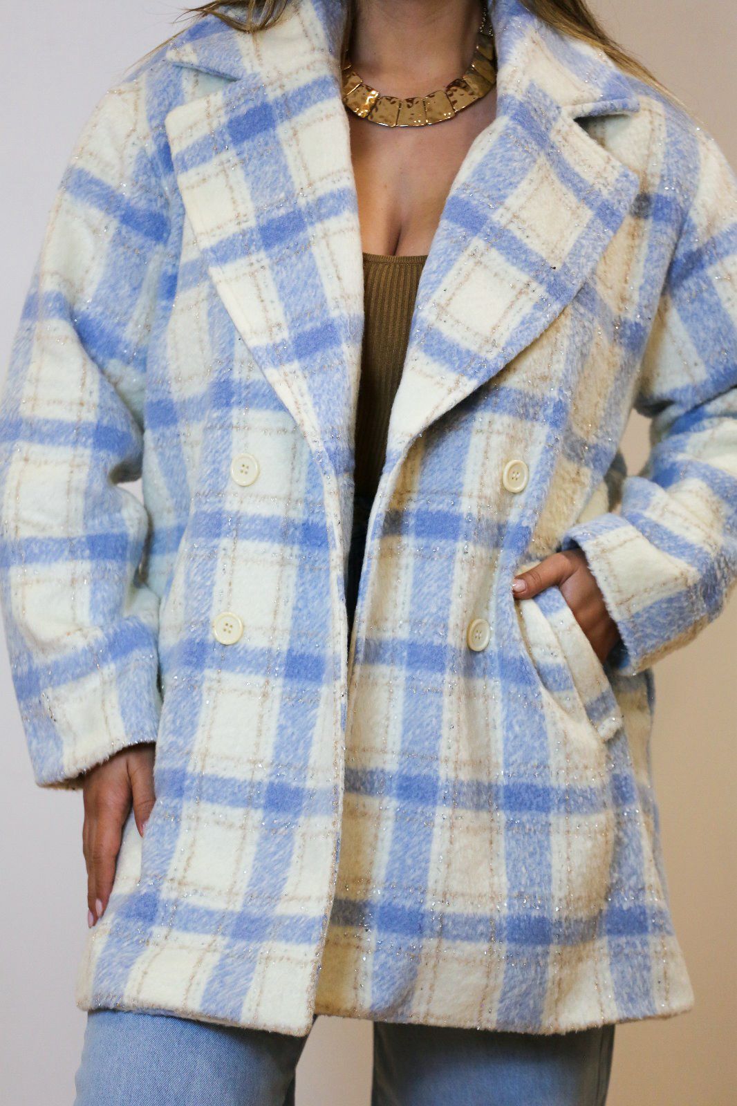 Casaco Xadrez Soft Azul & Creme