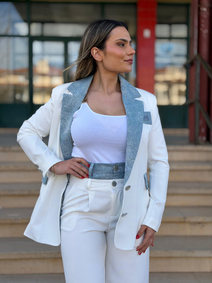Blazer Locoluxo Branco com Detalhes em Azul