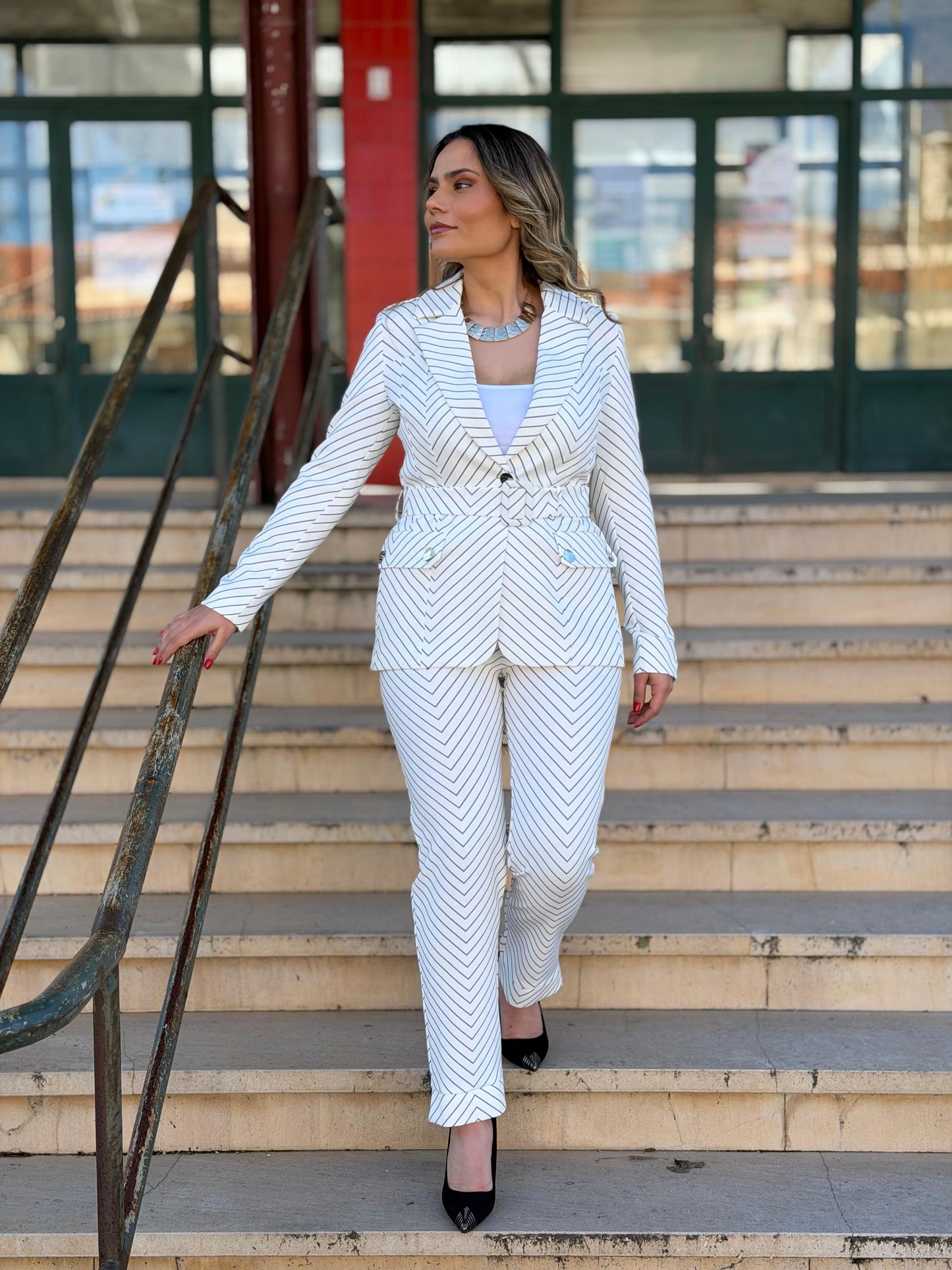 Calça Locoluxo Branca às Riscas