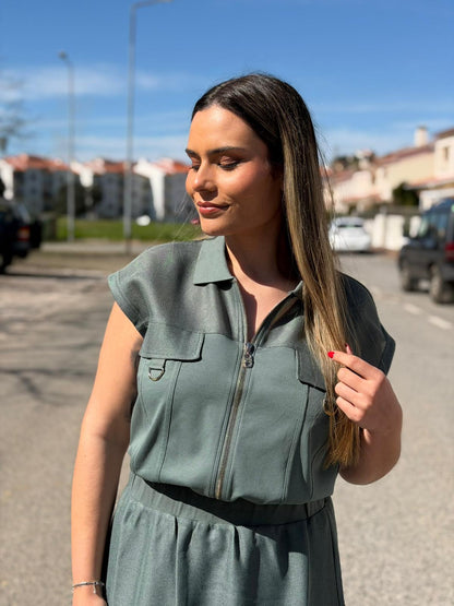 Conjunto Liu Jo – Top & Saia Midi Verde Militar