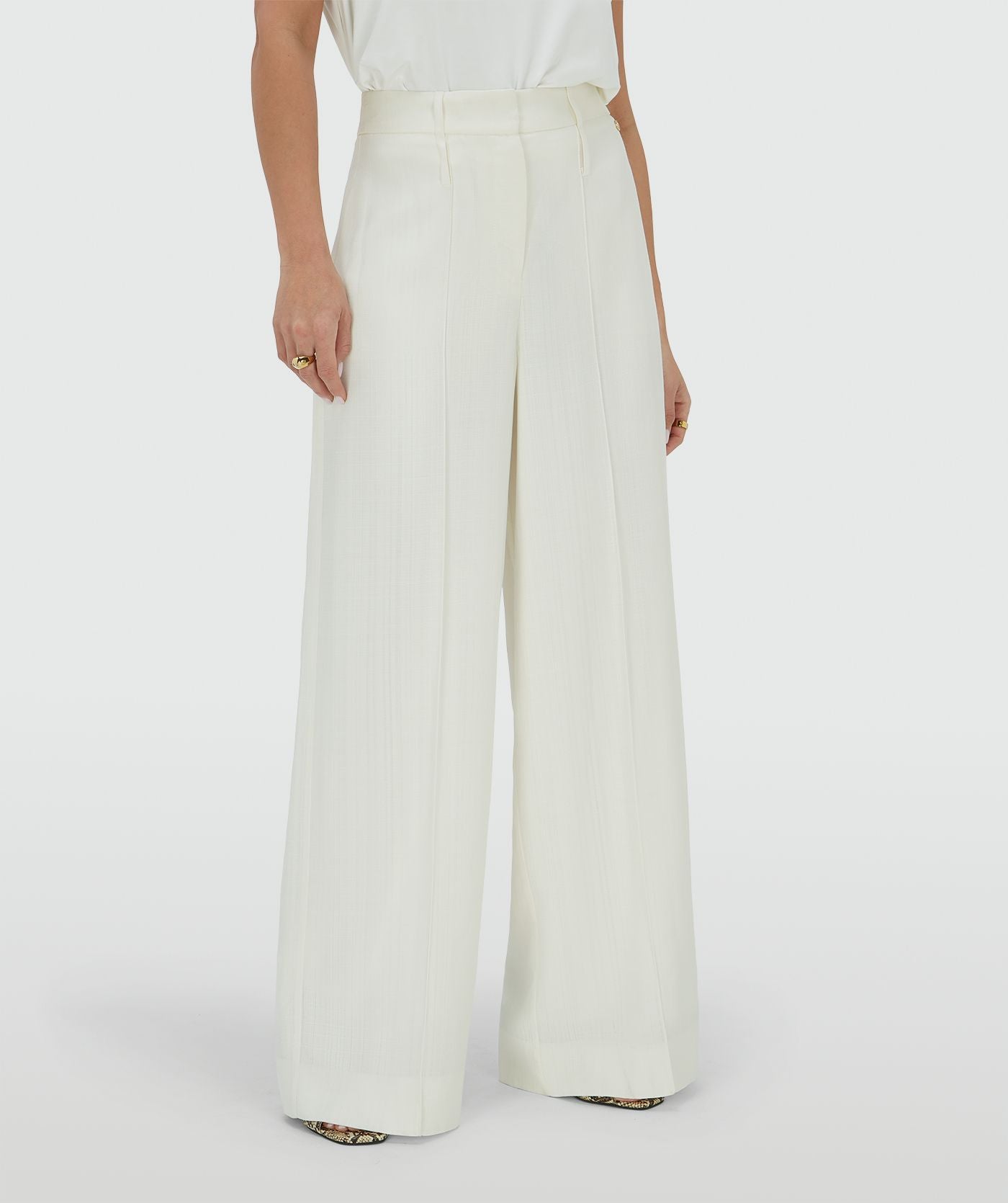 Calças RHYS de cintura alta e pernas largas - branco-creme