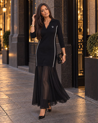 Vestido de malha com detalhe em georgette