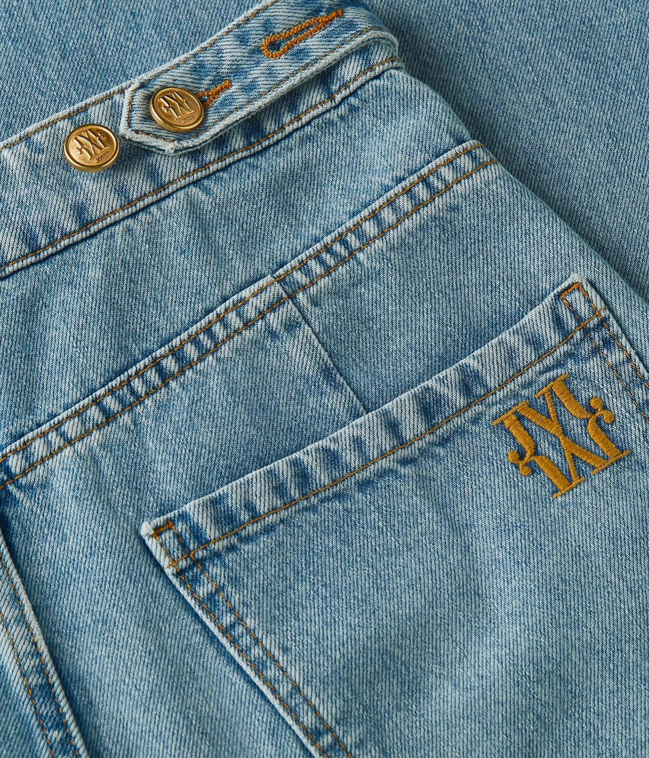 Calça jeans JV-RUMO de cintura alta e pernas largas - jeans azul claro