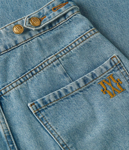 Calça jeans JV-RUMO de cintura alta e pernas largas - jeans azul claro