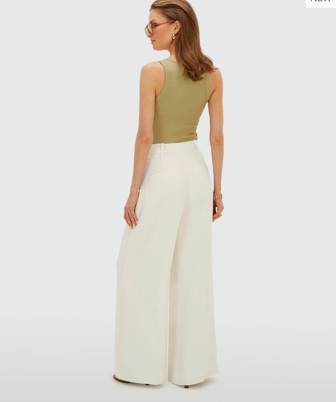 Calça de cintura alta e pernas largas JV-ESSA - branco-creme