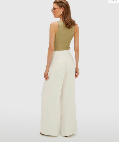 Calça de cintura alta e pernas largas JV-ESSA - branco-creme