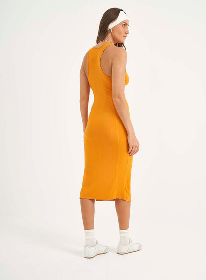 Vestido Canelado Midi Laranja