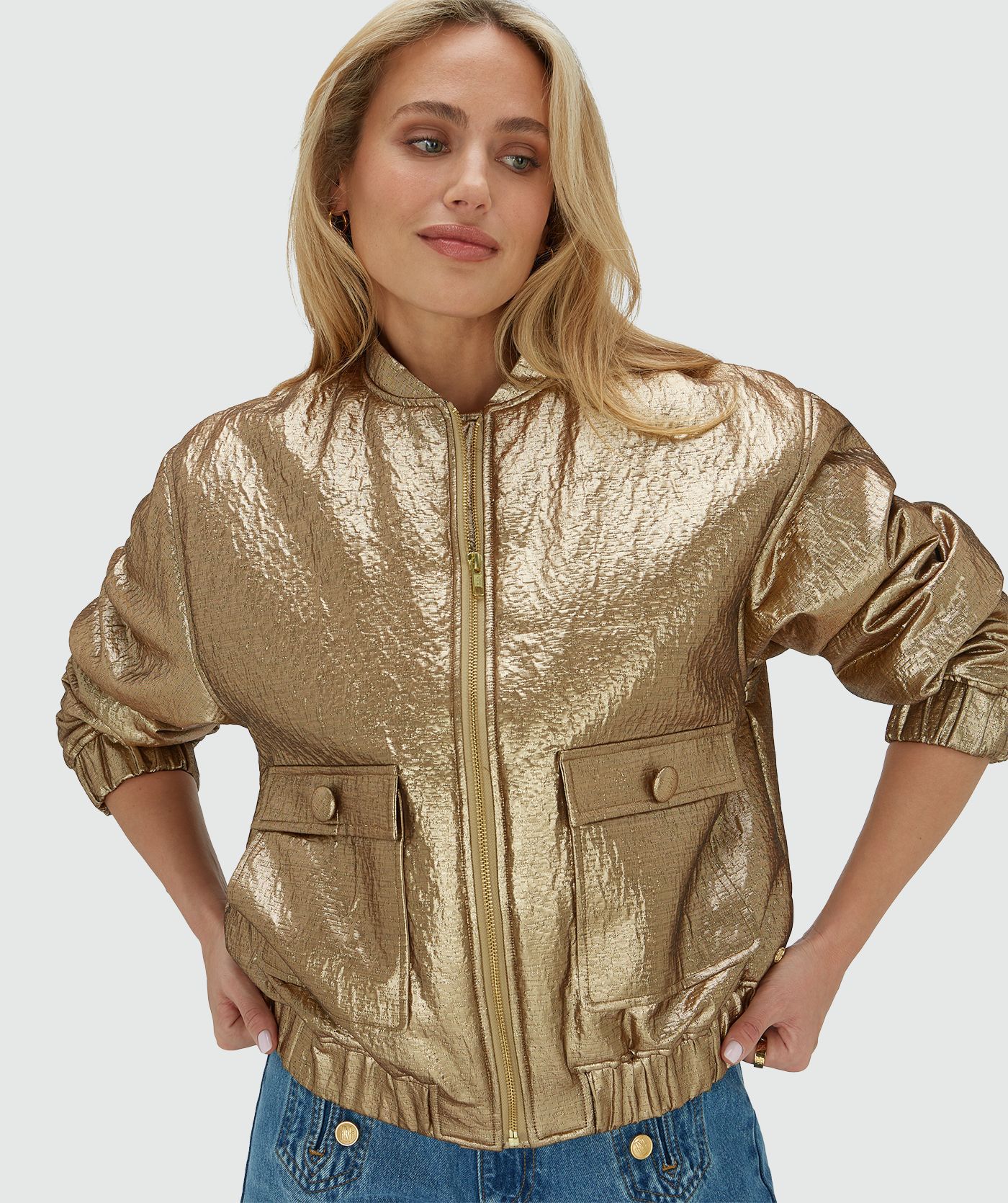 Jaqueta bomber metálica oversized KELSEY - bronze dourado