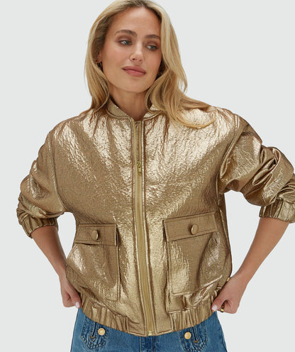 Jaqueta bomber metálica oversized KELSEY - bronze dourado