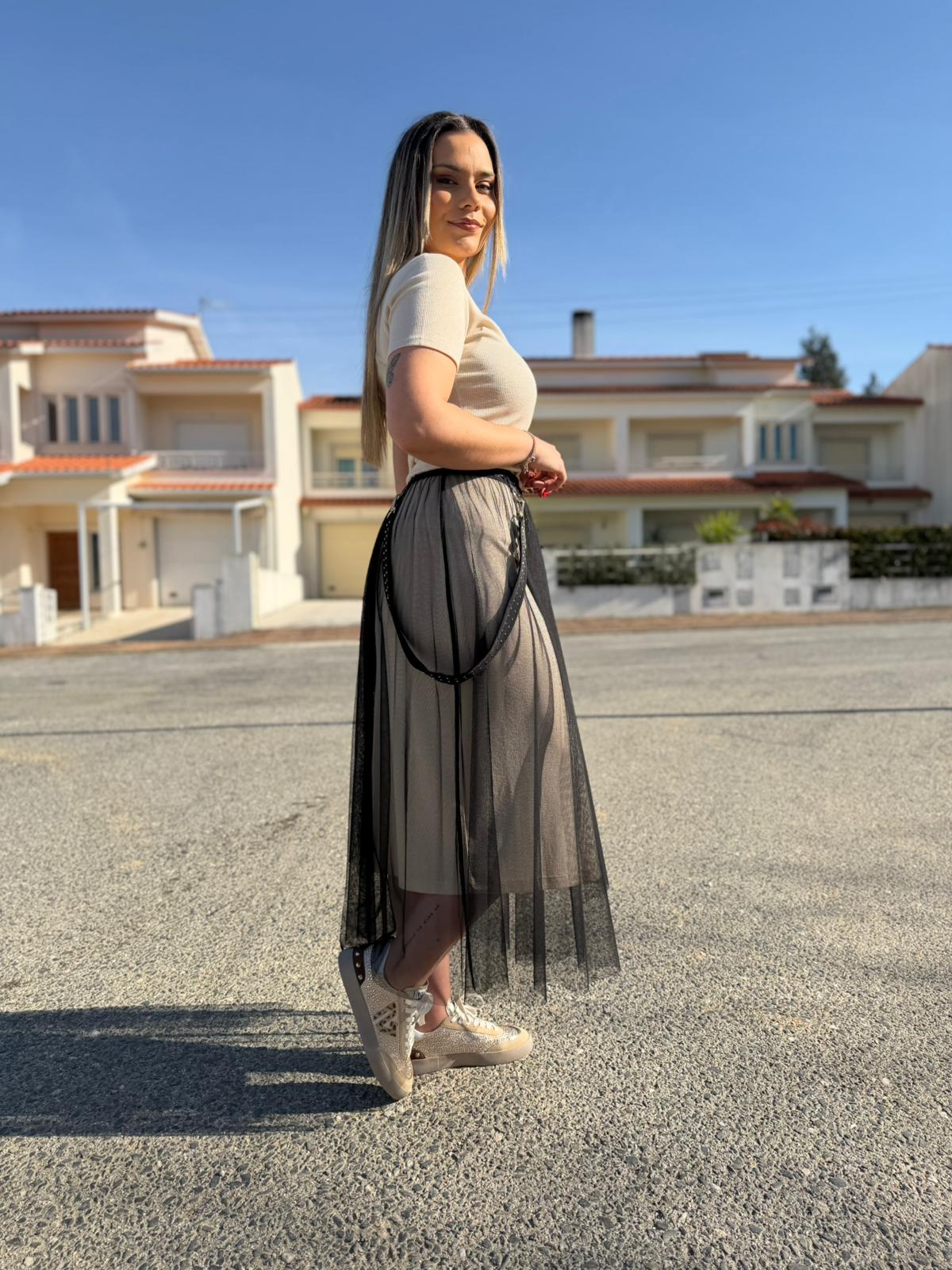 Saia Tule Midi com Cinto