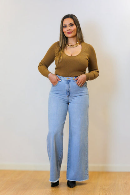 Calças de Ganga Wide Leg Cintura Alta