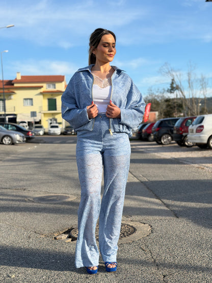 Calças de Cintura Subida em Renda