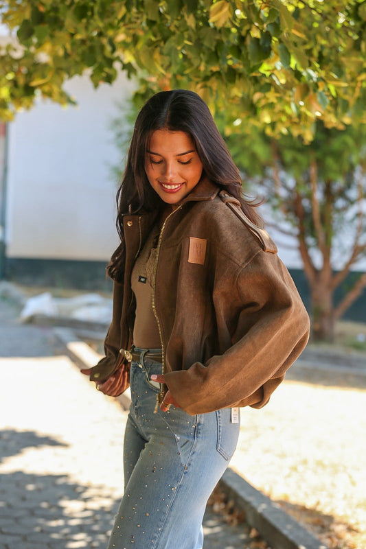Jaqueta oversized de camurça - cáqui escuro