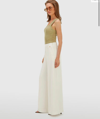 Calça de cintura alta e pernas largas JV-ESSA - branco-creme