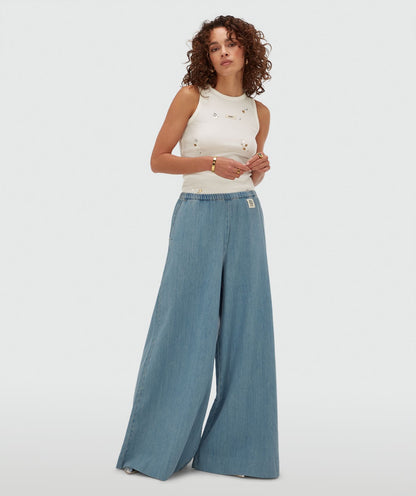Calças de perna larga SERA com efeito denim - denim azul médio