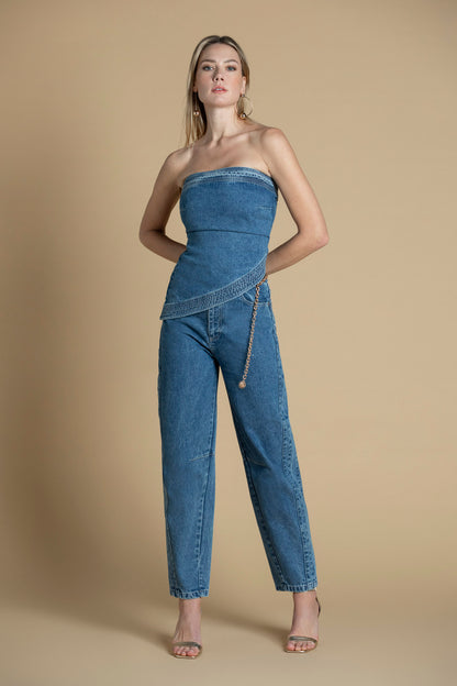 Jeans mom leg cintura subida