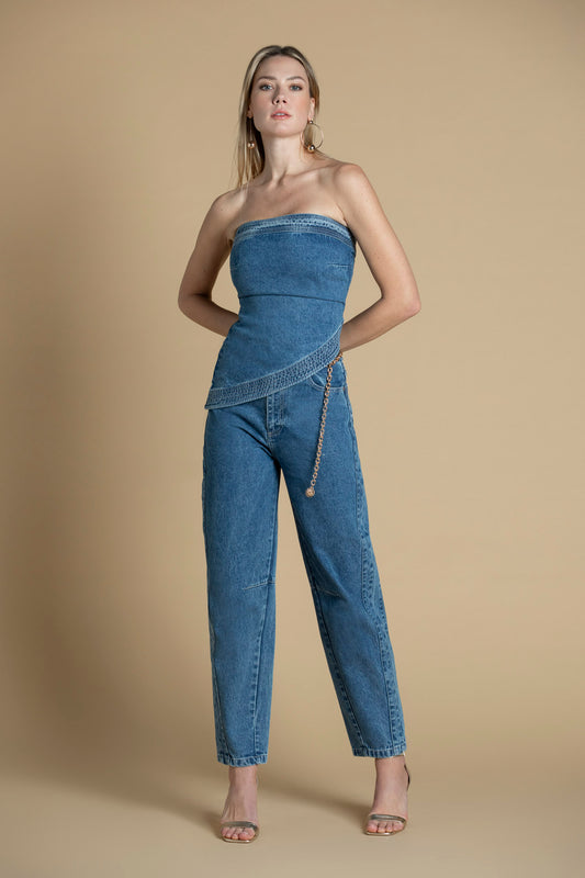 Jeans mom leg cintura subida