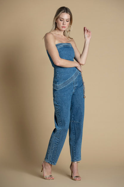 Jeans mom leg cintura subida