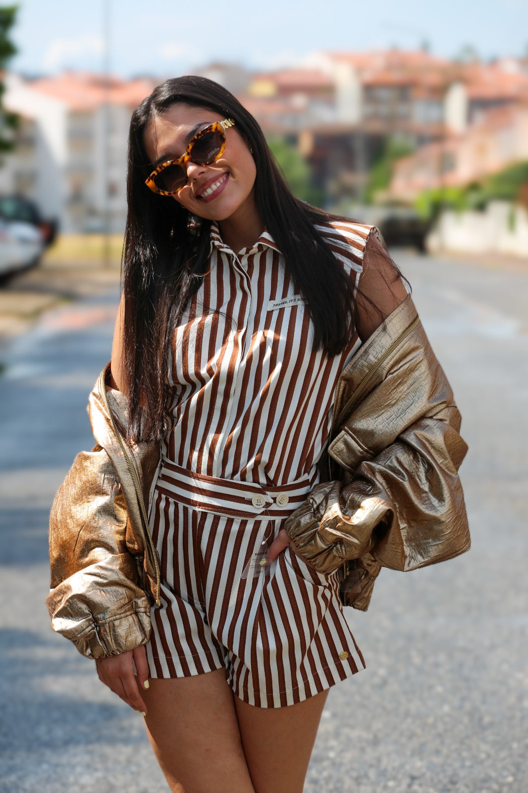 Blusa listrada de corte reto