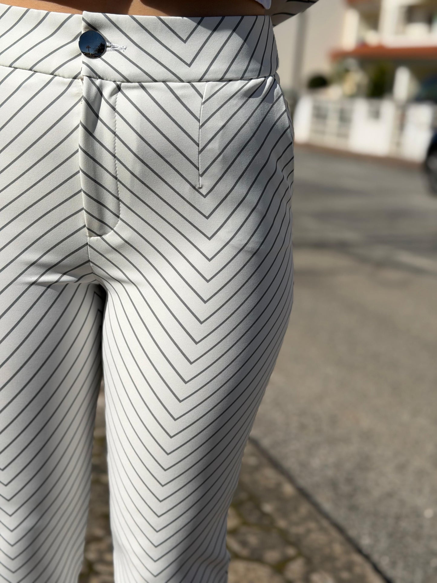 Calça Locoluxo Branca às Riscas