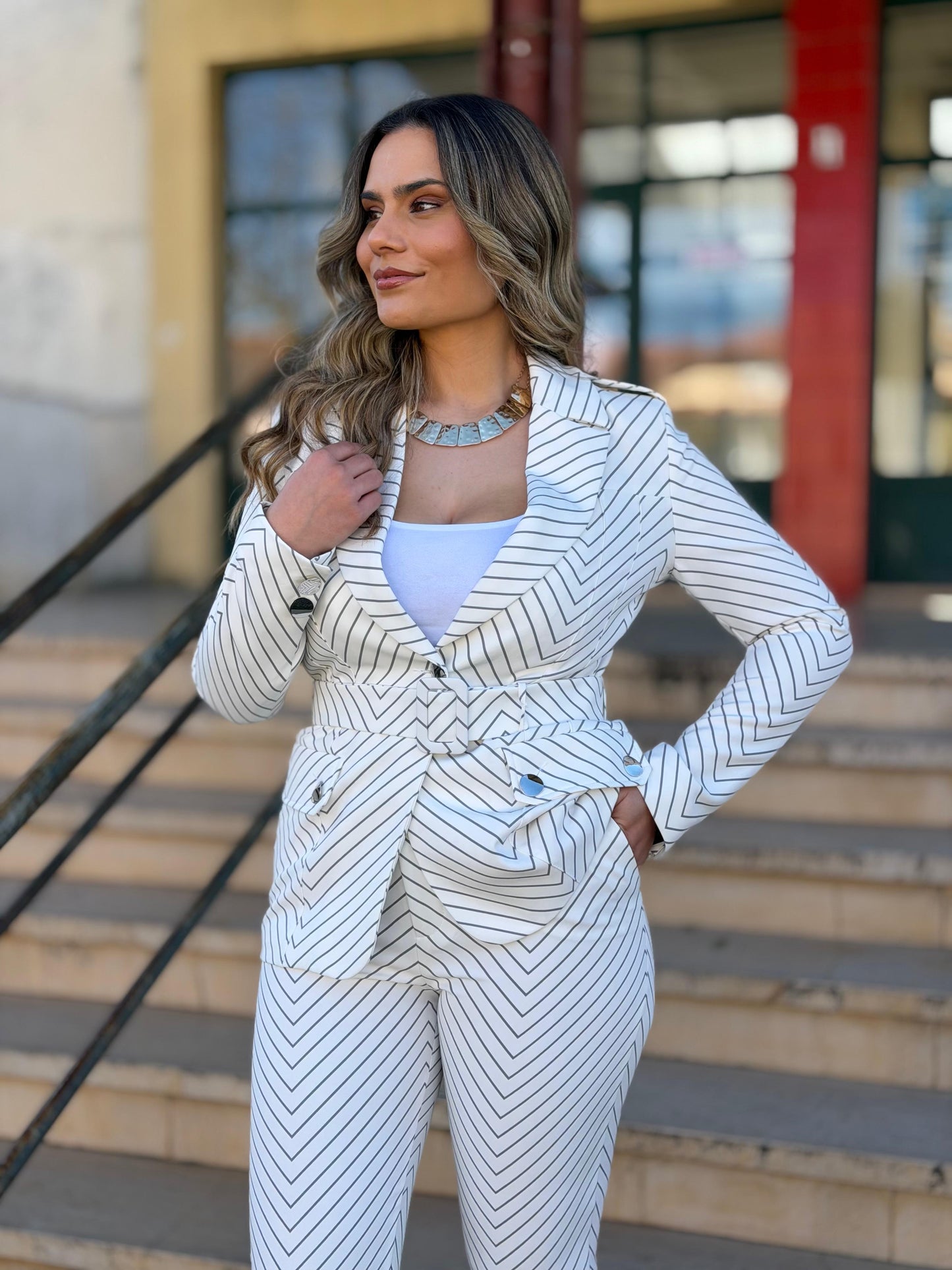 Calça Locoluxo Branca às Riscas