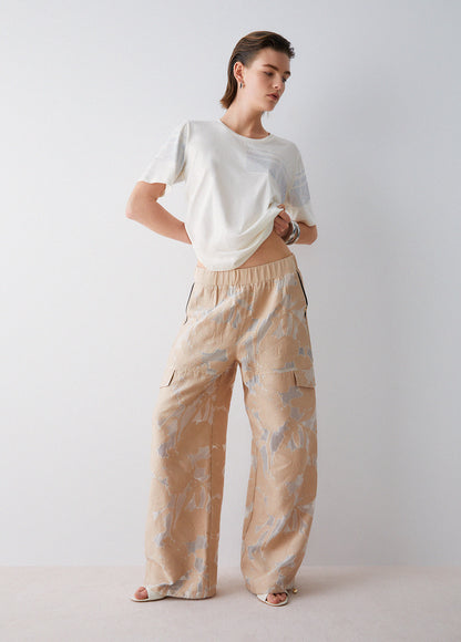 Calças de jacquard de organza