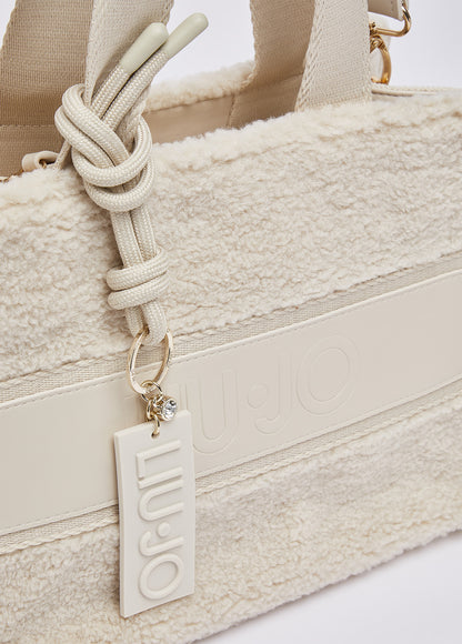 Mala LIU JO em tom creme com textura teddy