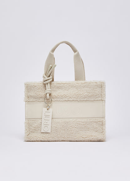 Mala LIU JO em tom creme com textura teddy