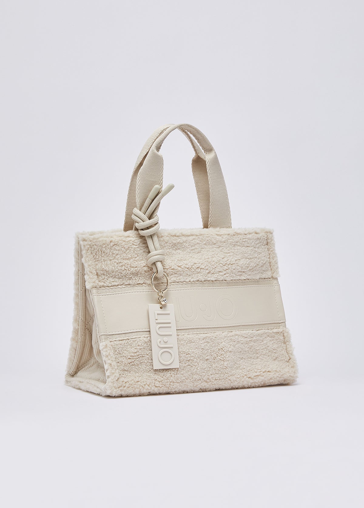 Mala LIU JO em tom creme com textura teddy