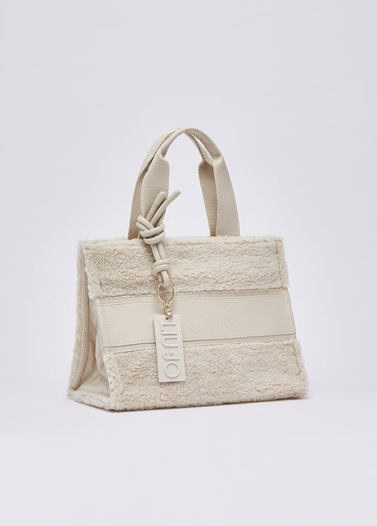 Mala LIU JO em tom creme com textura teddy