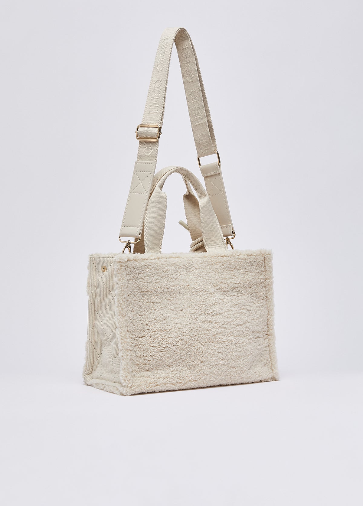 Mala LIU JO em tom creme com textura teddy