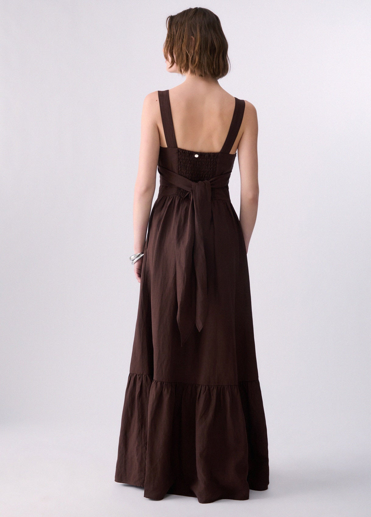 VESTIDO LONGO CHOCOLATE COM DETALHE CRUZADO