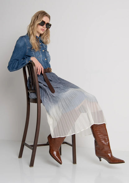 Saia Plissada Fracomina Degradé Azul e Marfim