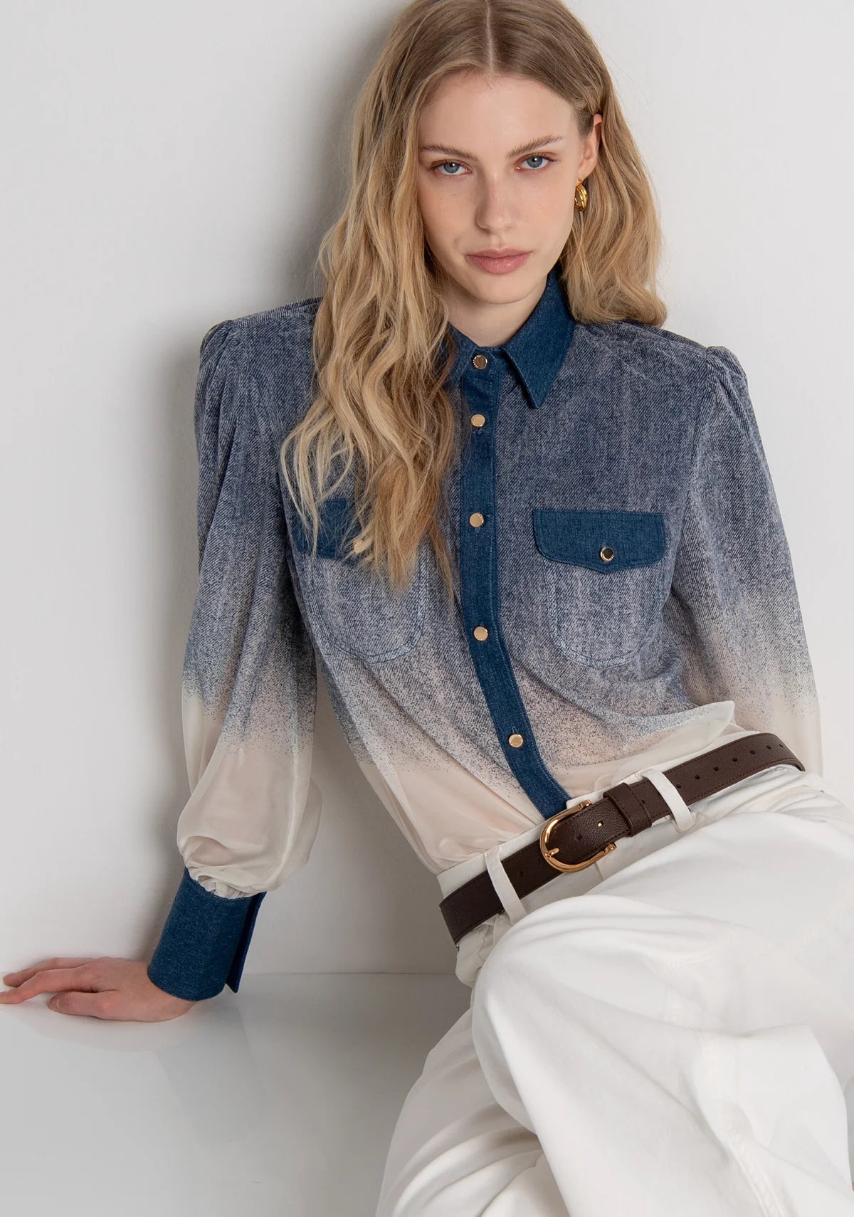 Camisa Fracomina Degradé Azul e Marfim