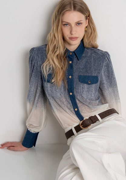 Camisa Fracomina Degradé Azul e Marfim