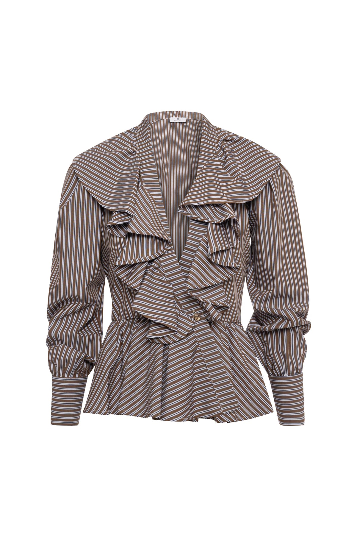 Blusa de corte regular com listras e babados