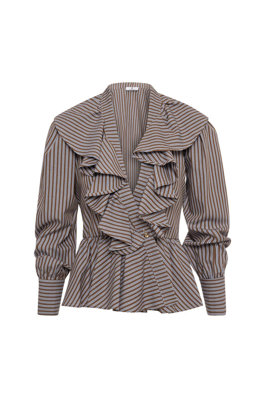 Blusa de corte regular com listras e babados