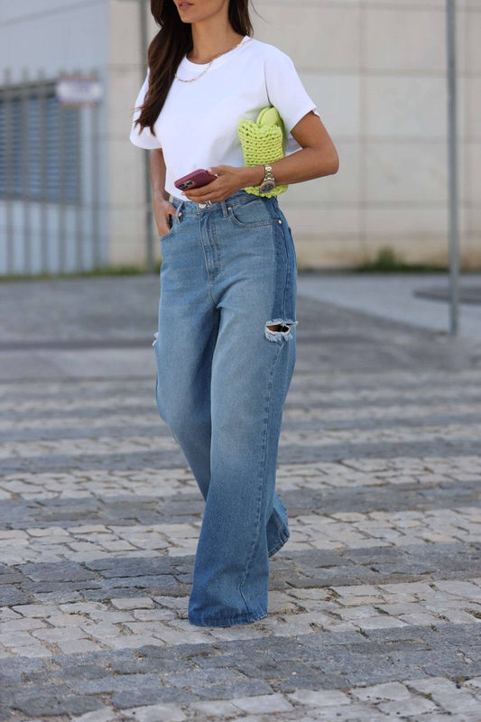 Calça de ganga com efeito rasgões