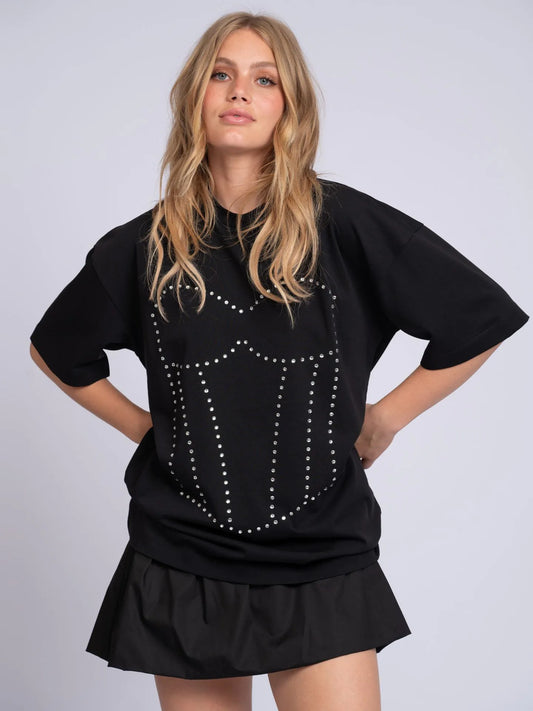 T-shirt oversized com strass