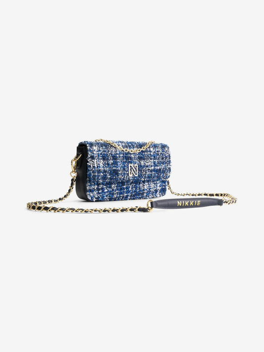 Bolsa de ombro em tweed com padrão pied-de-poule