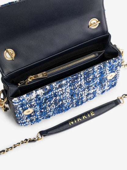 Bolsa de ombro em tweed com padrão pied-de-poule