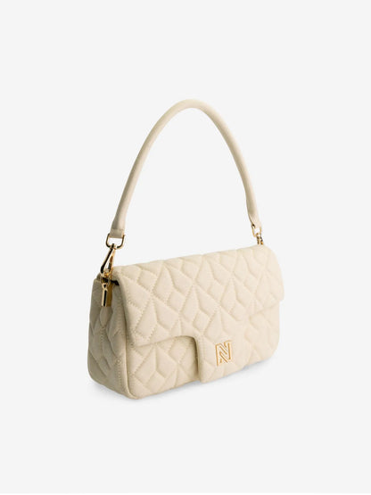 Bolsa de ombro jeans acolchoada com logotipo N