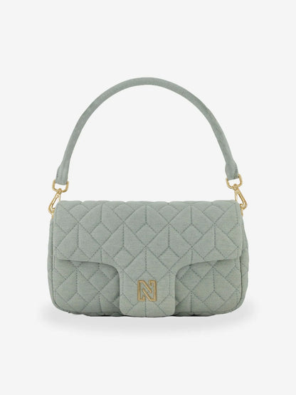 Bolsa de ombro jeans acolchoada com logotipo N