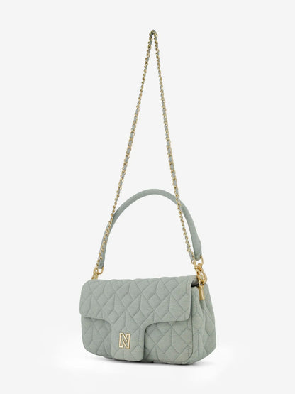 Bolsa de ombro jeans acolchoada com logotipo N