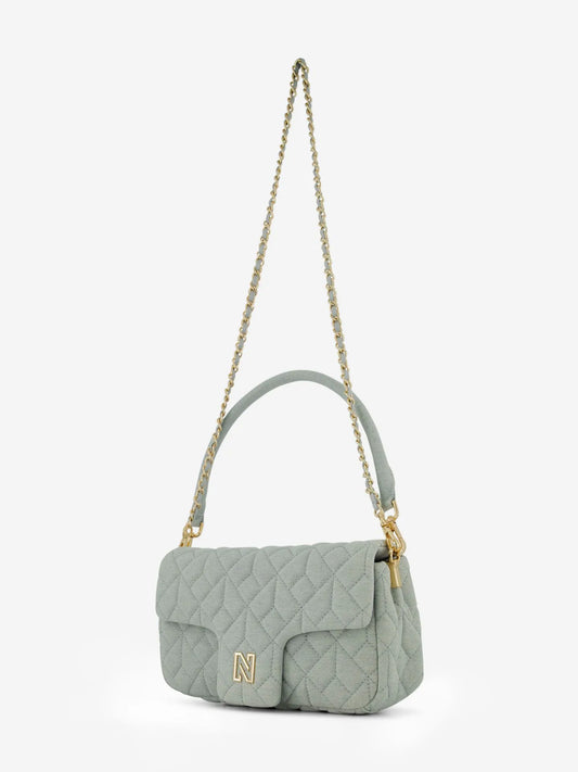 Bolsa de ombro jeans acolchoada com logotipo N