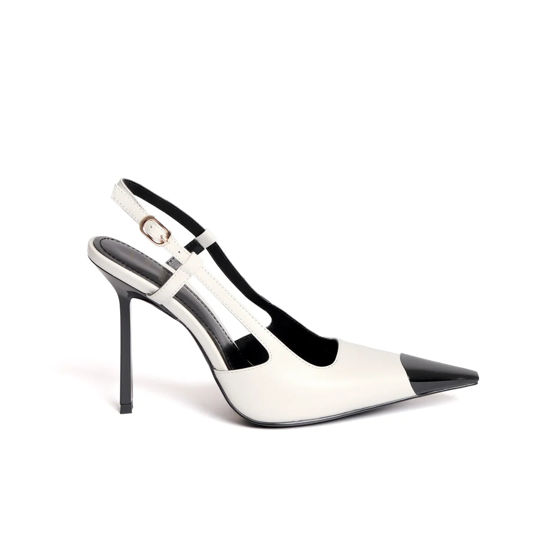 Sapatos Slingback em Pele Branco e Preto